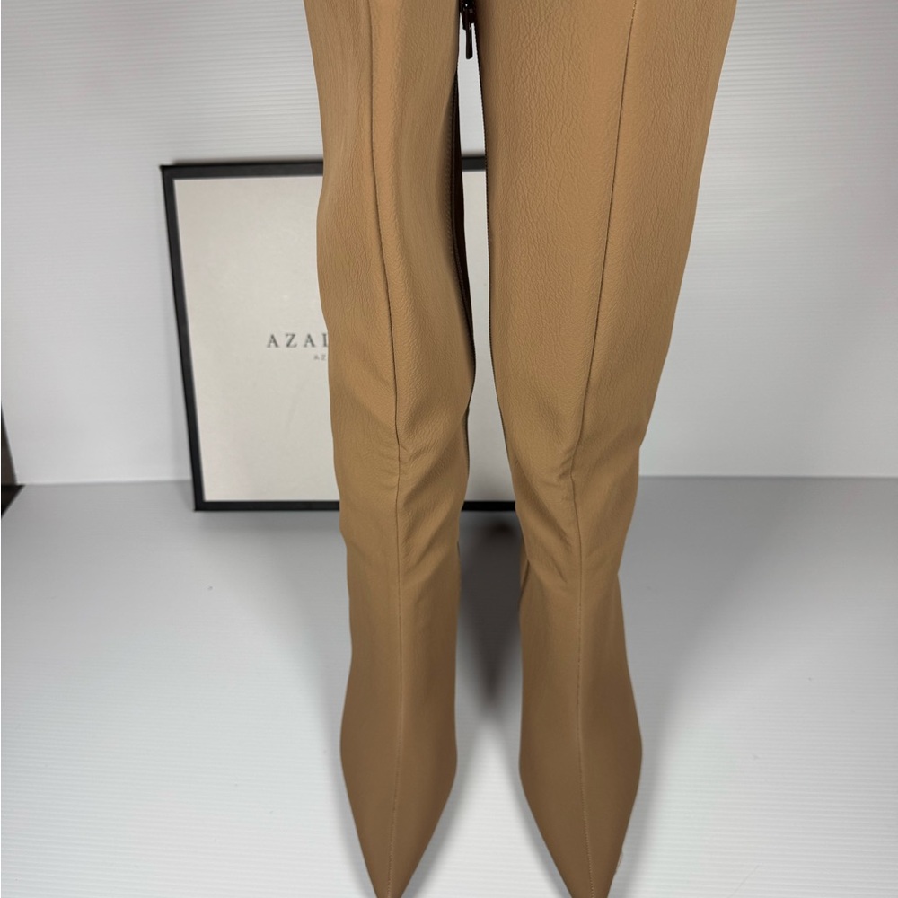 Azalea Wang Erwin Tan Knee High Wedge Boots Pointed Toe Tall Boot multiple sizes - Picture 2 of 5